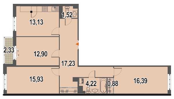 Трехкомнатная квартира в Инвестторг: площадь 84.4 м2 , этаж: 3 – купить в Санкт-Петербурге